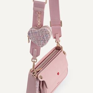 Pedro tweed double flap shoulder bag- Pink